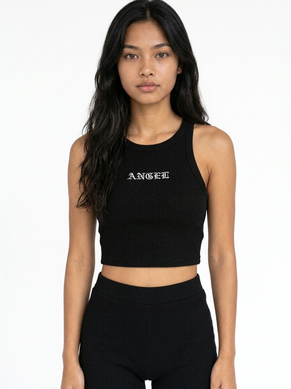 FASHION NOVA | Black Ribbed 'Angel' Crop Tank Top Women’s Size Medium